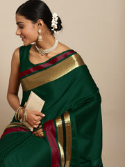 Women's Aura Silk Green WovenDesign DesignerSaree With Blouse Piece