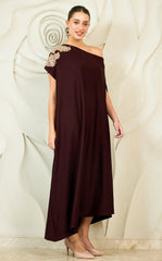 Embroidered One Shoulder Kaftan Maxi Dress