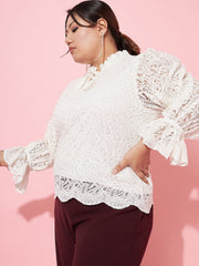 Plus Size Self Designed Tie-Ups Bell Sleeves Top