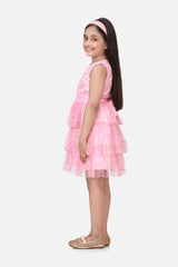 Girls MultiTier Embellished Pink Net Party Dress