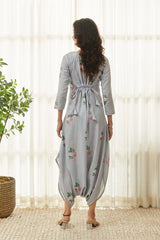 Soft Blue Polka Dot Dhoti Jumpsuit