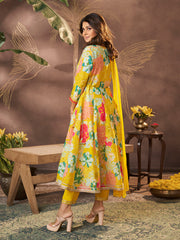 Yellow Printed Anarkali Kurta Set