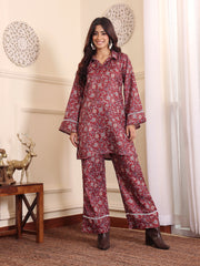 Women Rust Floral Printed Winter Co-Ord Set