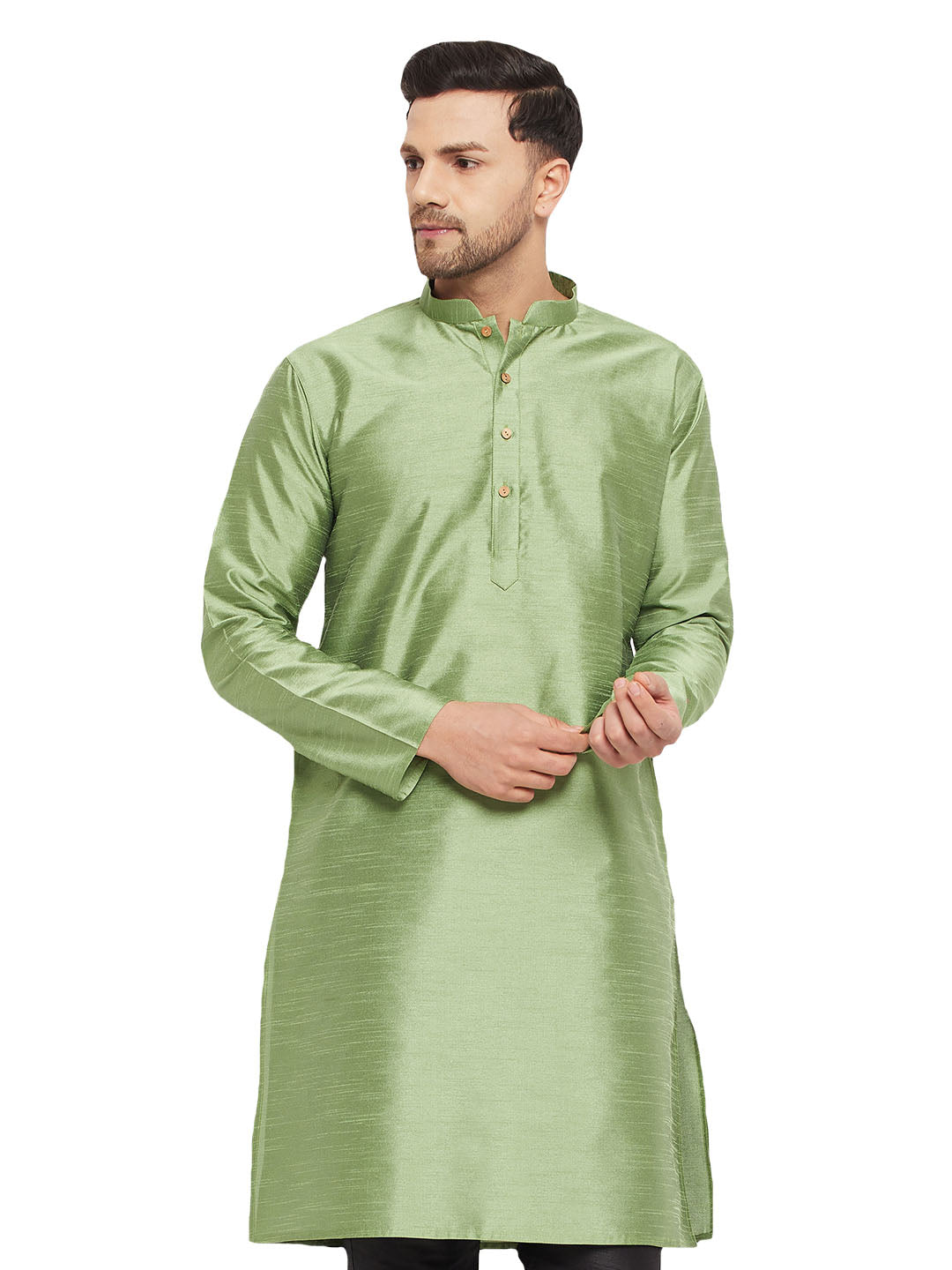 Vastramay - Men's Light Green Silk Blend Kurta Only
