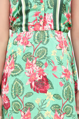 Girls Green Floral Satin Dress