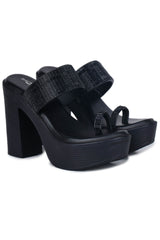 صندل أنيق وعصري بكعب عريض مفتوح من الخلف بارتفاع 4 بوصات ومقدمة مستديرة