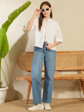 Women's Front Tie Up White Cotton Top