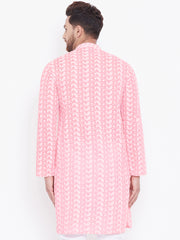 Vastramay - Men's Pink and White Cotton Kurta