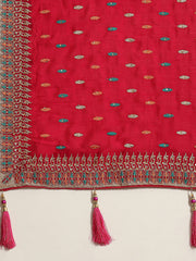 MITERA Women's Silk Blend Pink Embellished DesignerSaree With Blouse Piece