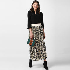Women's Cream Chain Print Pleated Skirt