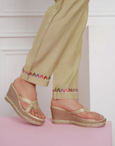 Gold Casual Wedge Open Back 3 inches Wedge Heels