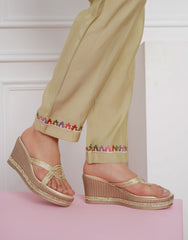 Gold Casual Wedge Open Back 3 inches Wedge Heels