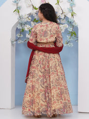 Girls Beige & Red Georgette Ready to wear Lehenga & Choli