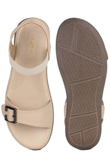 Casual Cream Open Toe Flats Round Toe Ankle Loop Flats