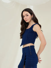 Women's Black Denim Corset Style Crop Top