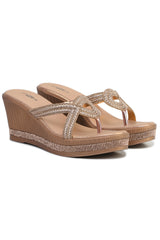 Pink Casual Wedge Open Back 3 inches Wedge Heels