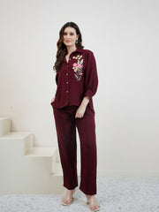 Embroidered Linen Shirt With Trousers