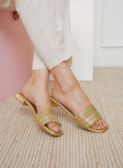 Casual Copper Open Toe Flats Square Toe Slip-On Flats