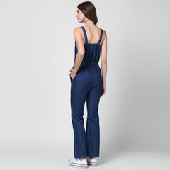 Women's Blue Denim Strap style Jumpsuit with bootcut pants