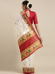 Women's Silk Blend White Printed Designer Saree With Blouse Piece