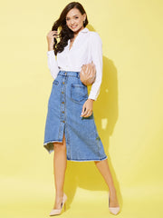 Women's Denim Hi Lo Skirt