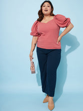 Plus Size Sweetheart Neck Puff Sleeves Casual Top