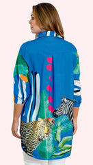 Stunning Fusion Of Bold Zebra Stripes And Tropical Leaf Prints Shirt