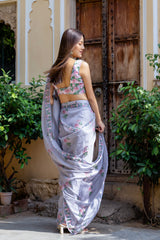 Soft Blue Floral & Polka Dot Concept Saree Set