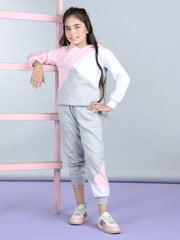 Girls Pink and Grey Color Blocked Tracksuit