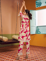 Pink & Beige Colour Floral Printed Kurta set