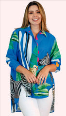 Stunning Fusion Of Bold Zebra Stripes And Tropical Leaf Prints Shirt
