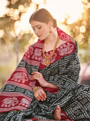 Women's Bhagalpuri Silk Black Printed Designer Saree With Blouse Piece