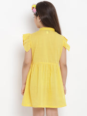 Cotton Blend Woven Half Sleeves Embroidered Flared Frock - Yellow