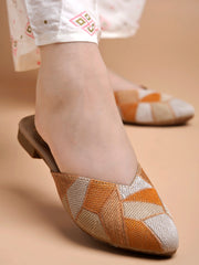 Shoetopia - Ethnic Orange Flat Mules For Women & Girls