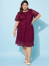 Plus Size Tie-Up Neck Lace Fit & Flare Dress