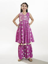 Girls purple Angrakha Gotta Patti Kurta with Sharara