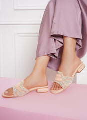 Casual Peach Open Toe Flats Square Toe Slip-On Flats