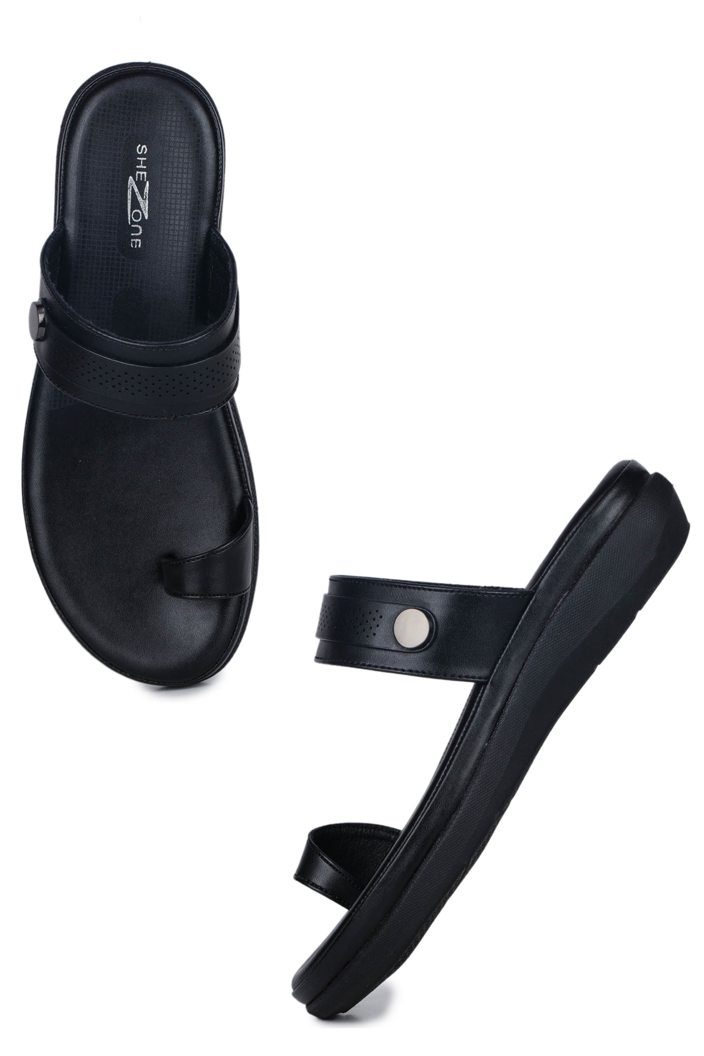 Casual Black Open Toe Flats Round Toe Slip-On Flats