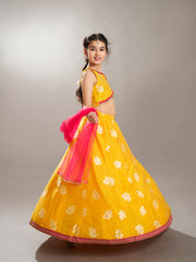 Girls Yellow Jacquard Booti Ready to Wear Lehenga & Choli with Dupatta