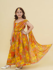 Silk Woven Sleeveless Floral Print Fit And Flare Ethnic Dress - Yellow