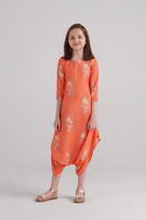 Bright Orange Dhoti Jumpsuit Kids