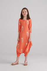 Bright Orange Dhoti Jumpsuit Kids