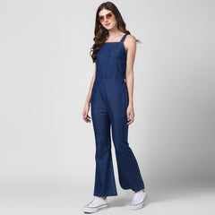Women's Blue Denim Strap style Jumpsuit with bootcut pants