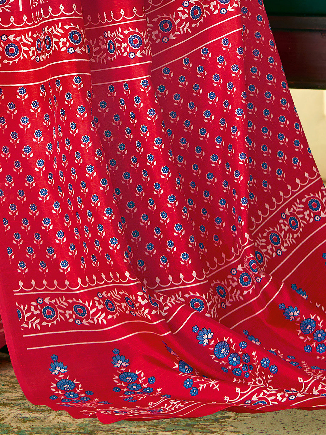Women's Bhagalpuri Silk Red Printed DesignerSaree With Blouse Piece