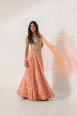 Scarlet Orange Kali Lehenga Set