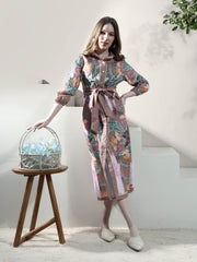 Floral Print Linen Shirt Midi Dress