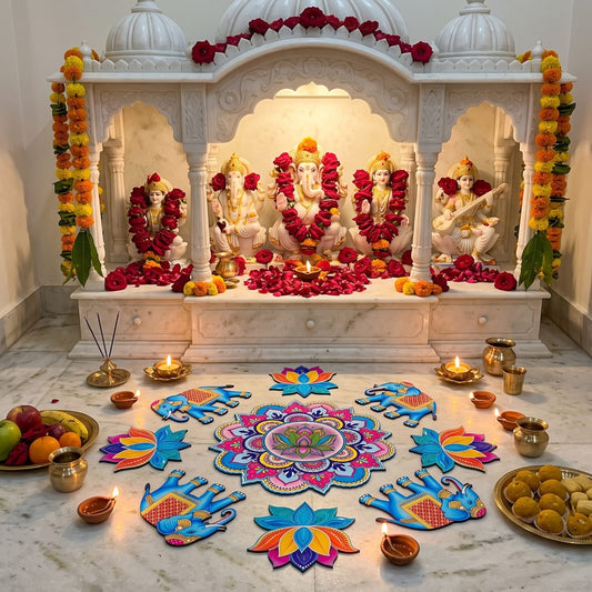MDF Rangoli Set | Elephant lotus | 9 Pcs