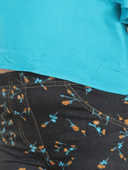 Girls Cotton Floral Printed Jegging and Blue Top Set