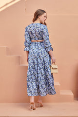 Space Blue Side Cut Satin Maxi Dress