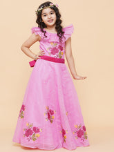 Silk Woven Half Sleeves Embroidered Flared Frock - Pink